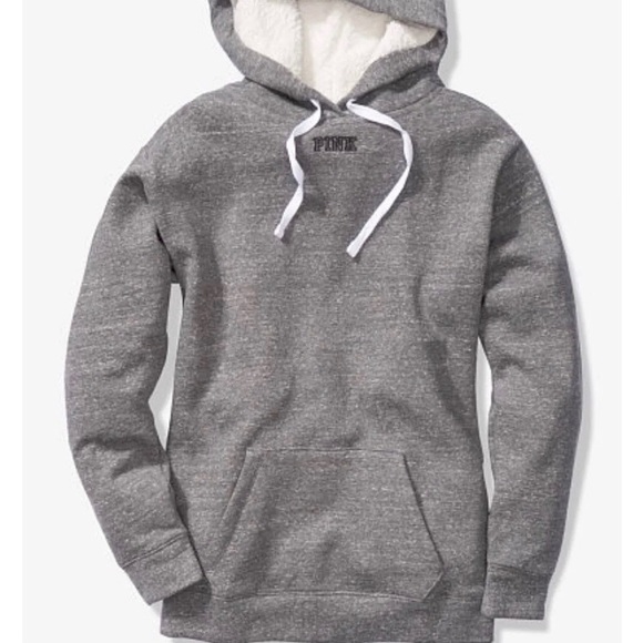 Victoria’s Secret Pink Sherpa Hoodie Camo Grey - Picture 2 of 4